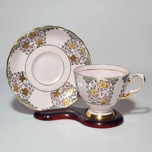 Tuscan Teacup and Saucer Pink Gold Flowers Vintage